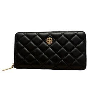 *NWOT PEONY SUPREME Wallet Luxury Black Quilted Leather Wallet Clutch Full Zip